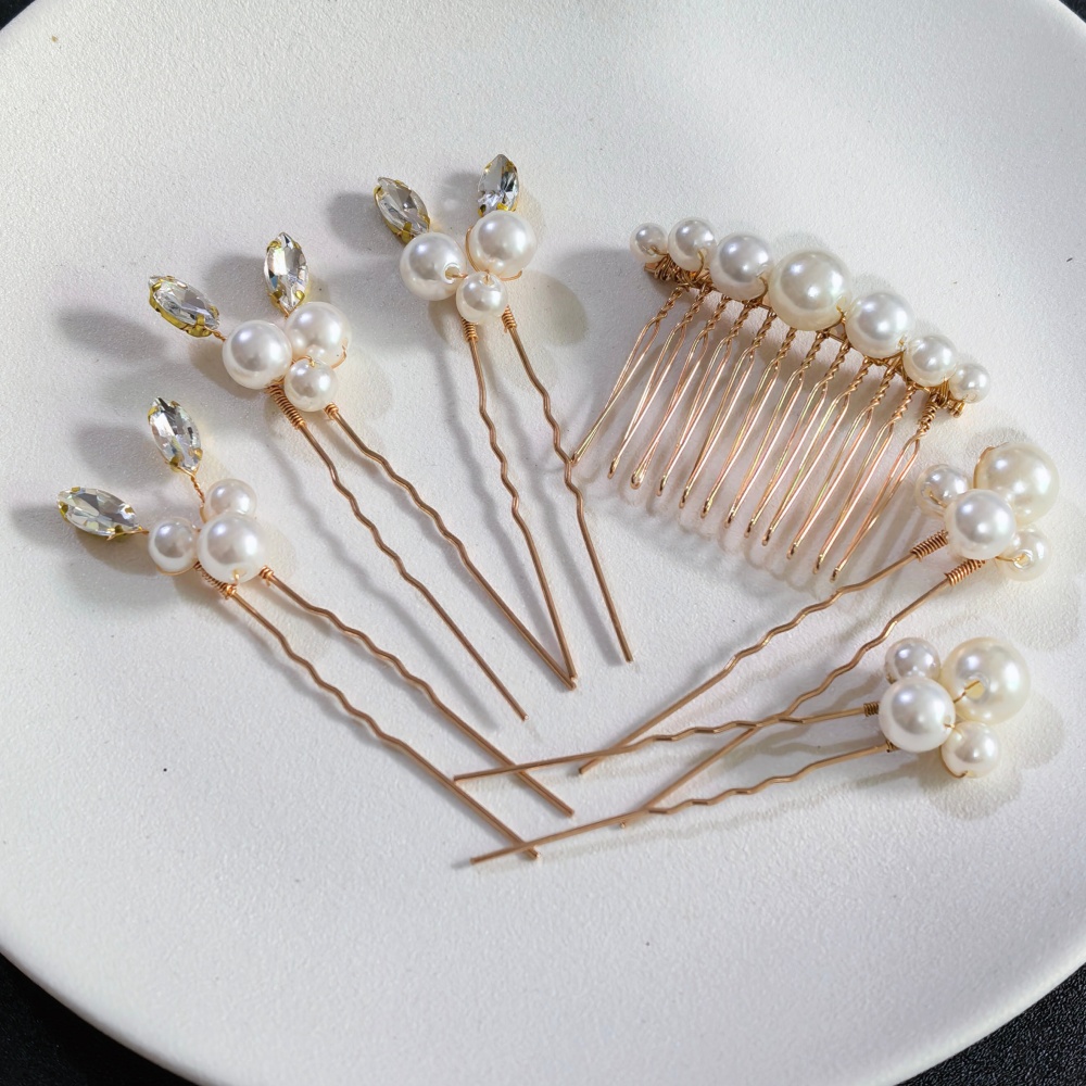 Clip In Hair Piece - Pearl Crystal Hair Pins Comb Set